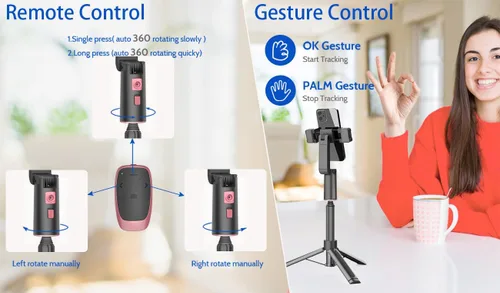 Vista 4 de Trípode extensible de seguimiento facial automático con luz, trípode giratorio 360, control de movimiento automático o manual, disparo de cámara