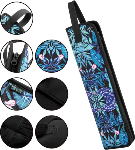 Vista 7 de Beautyflier Funda de viaje universal para rizador, resistente al calor, lona, flor azul