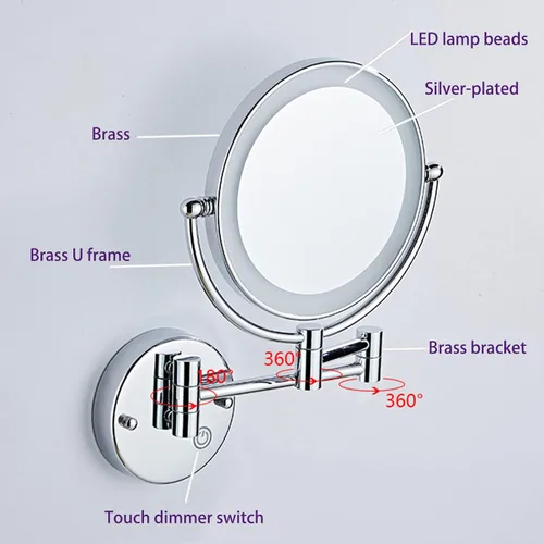 Vista 6 de Espejo de maquillaje con interruptor táctil, luces LED y aumento de 10 aumentos, espejo de tocador de baño de doble cara de 8 pulgadas, espejo