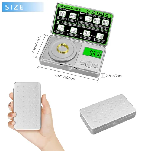 Vista 2 de Báscula de alta precisión de 3.53 oz/0.00 oz, báscula digital de miligramo de bolsillo, báscula de joyería de gramo pequeño, escala de moneda