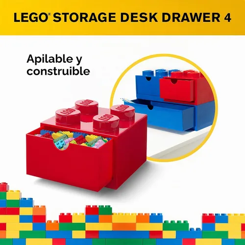 Vista 7 de Room Copenhagen LEGO Storage Brick 4 Cajón de Escritorio, Caja de Almacenamiento de Sobremesa Apilable de 4 Espigas, 6.2 x 6.2 x 4.4 pulgadas, Rojo