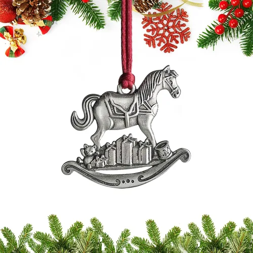 Vista 11 de Adornos navideños, 2024 Adorno de árbol de Navidad de peltre sólido hecho a mano de metal para colgar, artesanía DIY, coleccionables para árboles