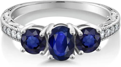Vista 77 de Gem Stone King Anillo de compromiso de 3 piedras preciosas de oro blanco de 10 quilates con piedra natal y diamantes cultivados en laboratorio