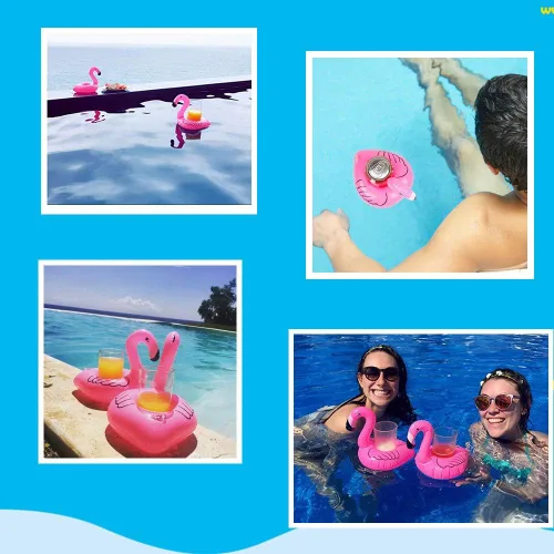 Vista 5 de Portavasos inflable de flamenco, paquete de 21 flotadores de piscina, portavasos flotantes inflables para fiestas en la piscina