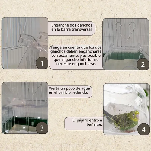 Vista 7 de IBWell Baño transparente para pájaros pequeños accesorios para jaulas de periquitos - Adecuado para cacatúas y periquitos