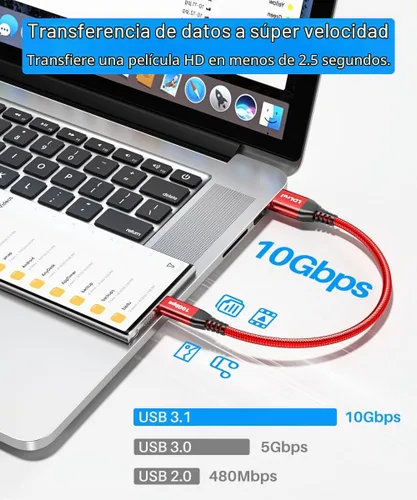 Vista 2 de Cable USB C de 10 Gbps para Android Auto 6 Pulgadas/0.5 Pies, Cable USB C 3.1 Gen2 de 3.1A de Transferencia de Datos, Carga Rápida Tipo C CarPlay