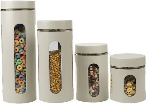 Vista 11 de Conjunto de botes de cocina retro para encimera (juego de 3 piezas) turquesa de Home Basics - Contiene ventanas transparentes; ideal para harina