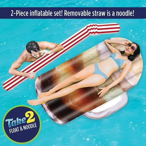 Vista 5 de Flotador de cerveza de raíz y fideos – Tubo flotante de piscina, balsas inflables para niños y adultos – Flotador inflable grande para natación