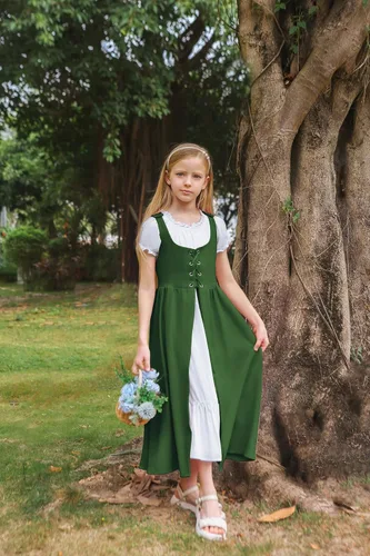 Vista 20 de Scarlet Darkness Vestido renacentista para niñas, disfraz de princesa medieval de dos piezas, 7-14 años