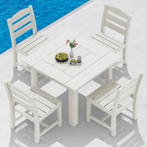 Vista 15 de SERWALL Juego de mesa y sillas de comedor para exteriores HDPE para 4 Azul marino