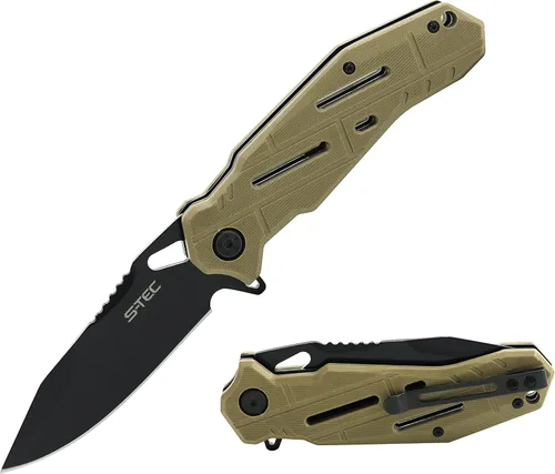 Vista 11 de S-TEC Cuchillo de bolsillo plegable EDC con rodamiento de bolas con mango compuesto G10, estilo múltiple para elegir