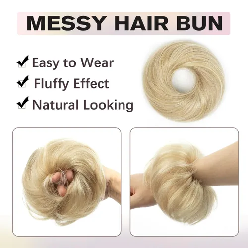 Vista 4 de Moño de Cabello Humano 100%, Moño Desordenado Pieza de Cabello Extensiones de Cabello Humano Real Moño de Cabello Rizado Natural Piezas de Cabello
