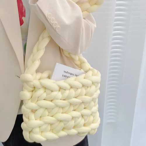 Vista 5 de Bolso de punto grueso bolso de hombro cruzado suave de lana estilo espacial, bolso de mensajero tejido para mujer