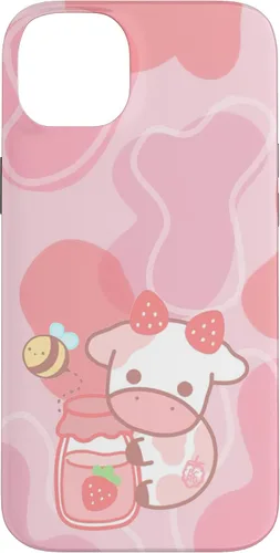 Vista 15 de Funda Kawaii para iPhone 12, diseño de vaca fresa, color rosa