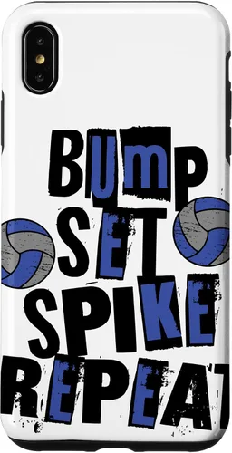 Vista 8 de iPhone XR Parents Girls Volleyball Bump Set Spike Repeat Blue & Black Case