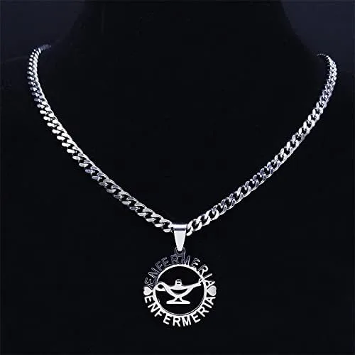 Vista 5 de Stainless Steel Enfermeria Balance Chain Necklaces WomenMen Silver Color Allah's Lamp Necklaces Jewelry Joyeria