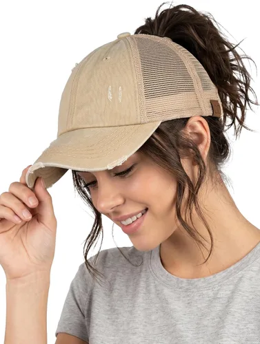 Vista 95 de Funky Junque - Sombrero de cola de caballo para mujer, gorra de béisbol con ajuste ajustable y cola de caballo alta cruzada para uso diario Paquete