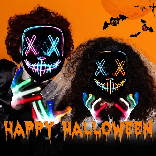 Vista 6 de Máscara de purga de Halloween máscara de luz aterradora y guantes LED para disfraces de Halloween