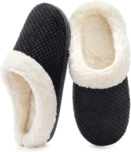 Vista 8 de ULTRAIDEAS Pantuflas cálidas de invierno para mujer, de espuma viscoelástica con forro polar cómodo, mullido, para interiores y exteriores Negro