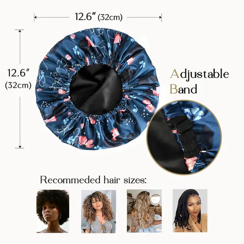 Vista 2 de YANIBEST Gorro de satén de doble capa de seda ajustable para el pelo para dormir para mujeres, cabello natural rizado para mamá