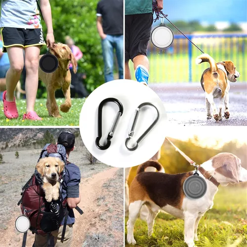 Vista 5 de Tazón plegable para perro, paquete de 2 cuencos de viaje portátiles y plegables para mascotas, platos plegables para perros y gatos y animales
