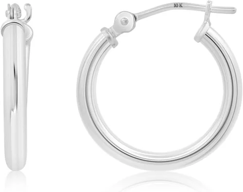 Vista 23 de Solid 10K or 14K Gold 12MM to 50MM Hoop Earrings for Women 10K oro blanco