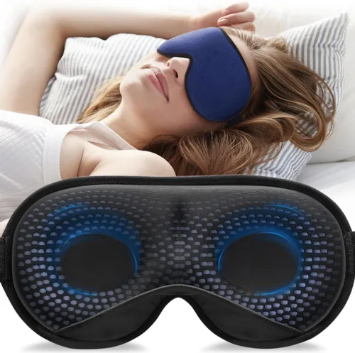 Vista 12 de YFONG Máscara de Sueño con Peso, Mujeres Hombres Máscara para Dormir 3D Bloqueadora de Luz (4.2oz/120g), Máscara para los Ojos de Alivio de Presión