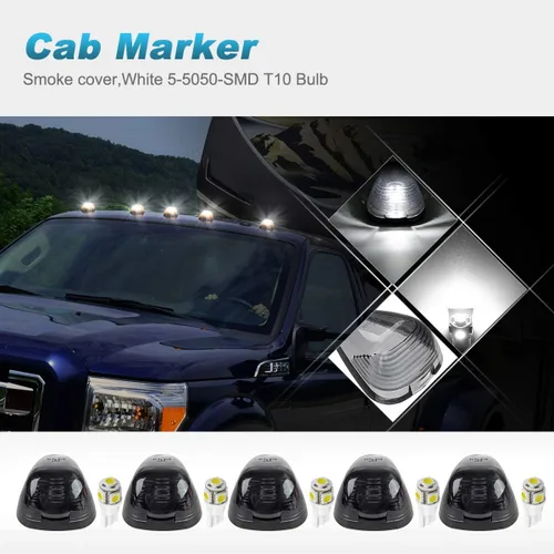 Vista 3 de Partsam 5X Luces de techo de cabina con lente ahumada negra y luces LED blancas, compatibles con Ford F150 F250 F350 F450 F550 F650 F750 E150 E250
