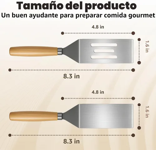 Vista 2 de Juego de 2 espátulas de acero inoxidable, mini espátula para servir para uso en cocina, espátula de metal para cocinar con mango resistente al 2