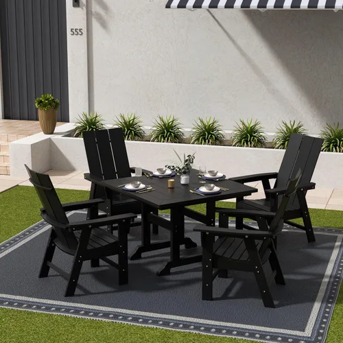 Vista 3 de WestinTrends Ashore Outdoor Patio HDPE Plastic Modern Adirondack Silla de comedor negra