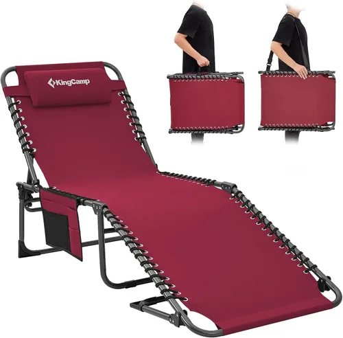 Vista 15 de [Usado] KingCamp Tumbona plegable, resistente y ajustable, 5 posiciones, para tomar el sol, para tomar el sol, silla plana para playa, campamento
