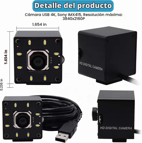 Vista 9 de Cámara USB 4K enfoque automático de 100 grados sin distorsión lente de visión nocturna a color cámara web para computadora UVC USB2.0 Lightburn Cam