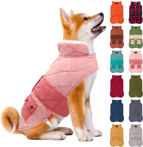 Vista 27 de KYEESE - Abrigo para perro suave, suéter para mascotas para clima frío, chaqueta impermeable para perros con forro de felpa, abrigo cálido