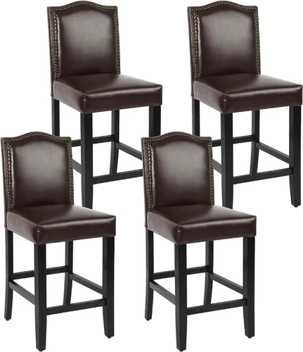Vista 12 de LSSPAID Juego de 2 taburetes de bar, de 28.5 pulgadas, modernos tapizados de tela, taburetes de bar con respaldo de cabeza de clavo y patas de Beige