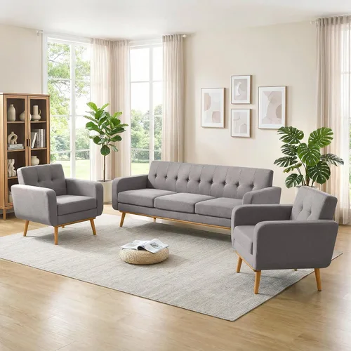 Vista 9 de HUIMO - Juego de muebles para sala de estar con botones, juego de muebles tapizados con botones para sala de estar, sofá moderno tapizado con marco