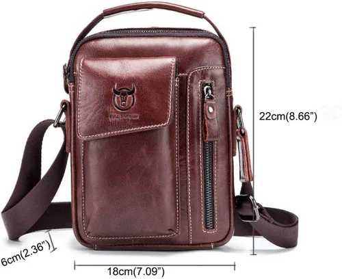 Vista 2 de BULLCAPTAIN Bolso bandolera de cuero genuino para mujeres y hombres, bolsa cruzada de hombro pequeña para hombres, bolsa de mensajero de viaje