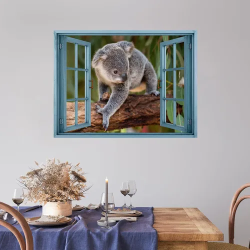 Vista 11 de wall26 Adhesivo decorativo para pared, diseño de oso y mariposa fuera de una ventana abierta, no se pega ni se pega, papel tapiz no tejido