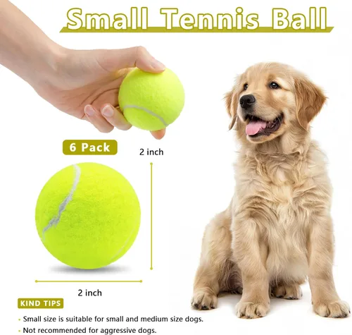 Vista 2 de Magicorange Paquete de 6 pelotas de tenis pequeñas, pelota de tenis chirriante de 2 pulgadas para perros, coloridas pelotas chirriantes fáciles