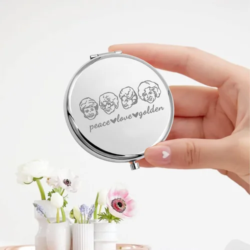 Vista 3 de KEYCHIN Espejo de bolsillo dorado para programas de televisión, regalo para fanáticos de Sophia Dorothy Blanche Rose, espejo de maquillaje compacto