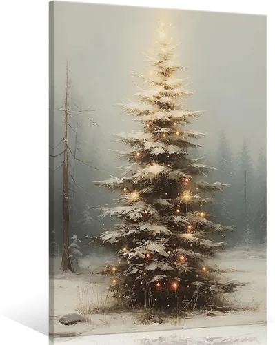 Vista 11 de Huabsad Arte de pared vintage de Navidad, regalos retro para niños, niñas lindas abrazando ciervos, impresiones estéticas de imágenes rústicas