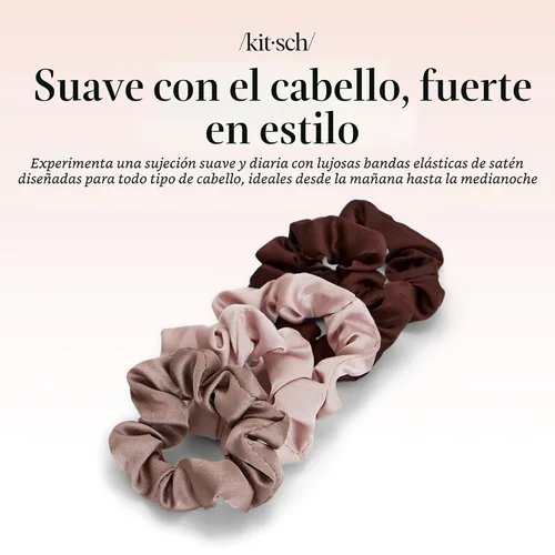 Vista 8 de Kitsch - Coleteros de satén para mujer, bandas para el cabello sin daños, cameo, 5 piezas Wake Up Frizz-Free, No Crease Hair Ties, Softer Than