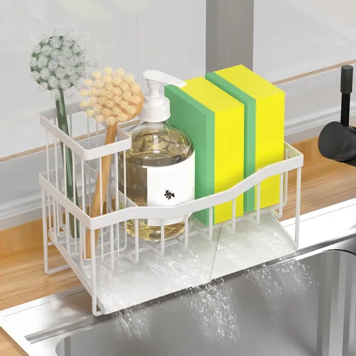 Vista 15 de Fssvcd Maifan Organizador de Fregadero para Cocina con Soporte para Cepillo y Bandeja Autodrenante de Acero Inoxidable, Organizador de Fregadero