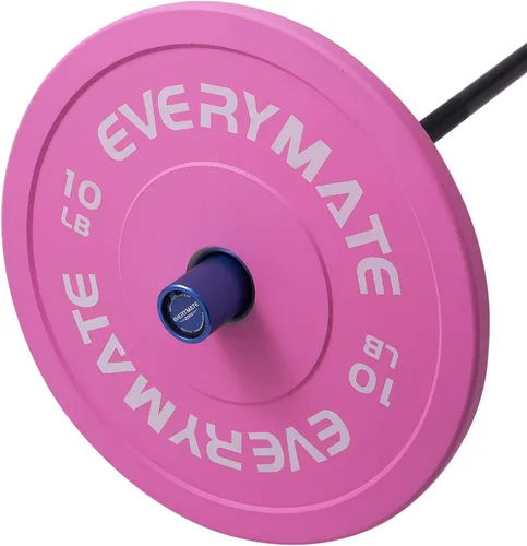 Vista 8 de EVERYMATE Placas de Peso Rosa 10LB 15LB 25LB 35LB 45LB Placas Olímpicas Bumper Placas de Peso con Agarre para Entrenamiento de Fuerza y Crossfit
