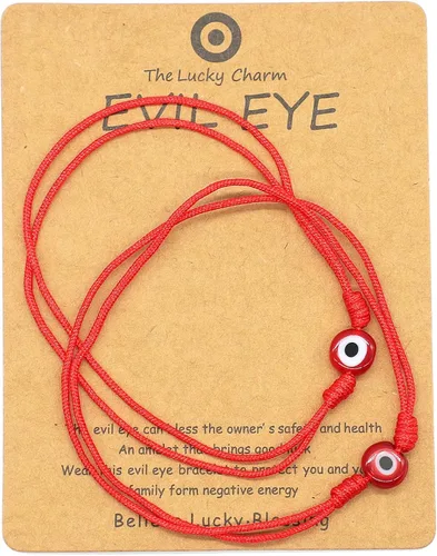 Vista 2 de Jasimkiss 2 pulseras ajustables de color rojo y negro para mujeres y hombres, adolescentes, niñas y niños, hechas a mano, pulseras de la suerte