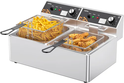 Vista 7 de Freidora Profunda Comercial 10.56Qt Freidoras de Encimera 1.0mm de Acero Inoxidable Grueso 1700W Freidora Eléctrica de Inmersión con Cesta