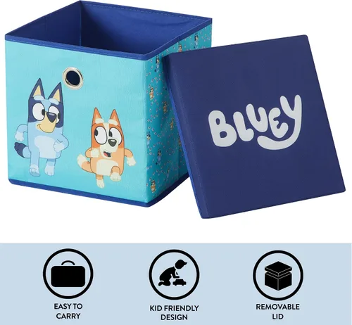 Vista 3 de Idea Nuova Bluey Cubo de almacenamiento de tela plegable, contenedor organizador de 10 pulgadas con tapa para dormitorio, sala de juegos y armario