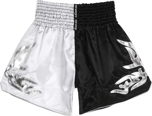 Vista 6 de QinCiao Pantalones cortos de boxeo Muay Thai para hombre, pantalones cortos de kickboxing, artes marciales, entrenamiento, gimnasio, entrenamiento