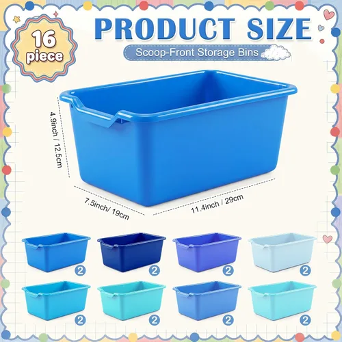 Vista 2 de Dandat 16 cubos para libros de plástico para aula, serie azul