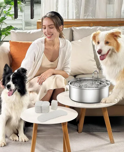 Vista 7 de ONEISALL Fuente de agua para perros grandes, de 7 litros/230 onzas/1.8 galones, fuente de acero inoxidable súper silenciosa con triple filtración