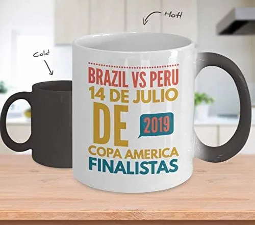 Vista 2 de Brasil vs Perú Futbol Taza de Cafe Vaso, taza café divertidas, tazas personalizadas, taza de café inspiradoras, taza con mensajes positivos.